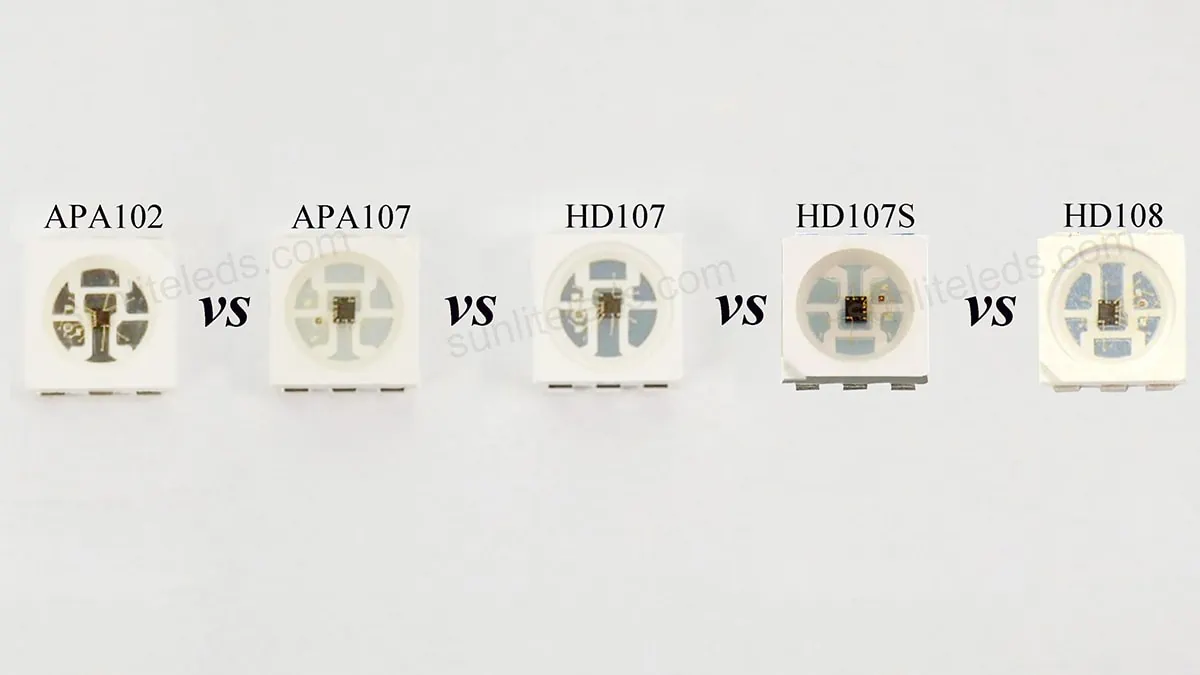 APA102 vs APA107 vs HD107 vs HD107S vs HD108 sunliteleds